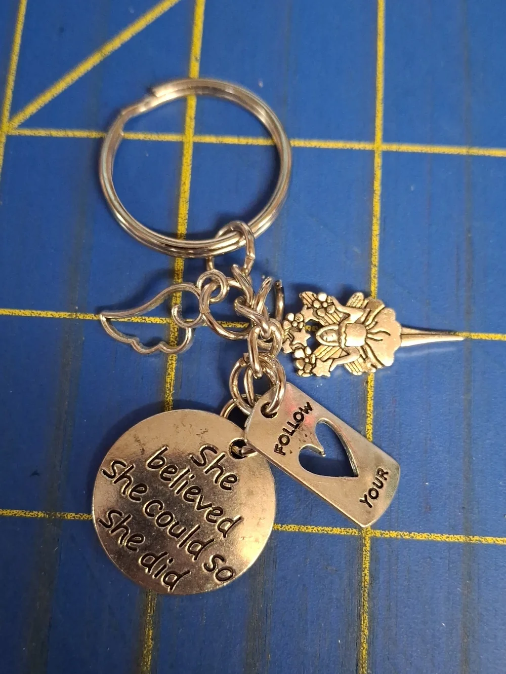 She Believed She Could So She Did Follow Your Heart Silver Keyring Purse Charm